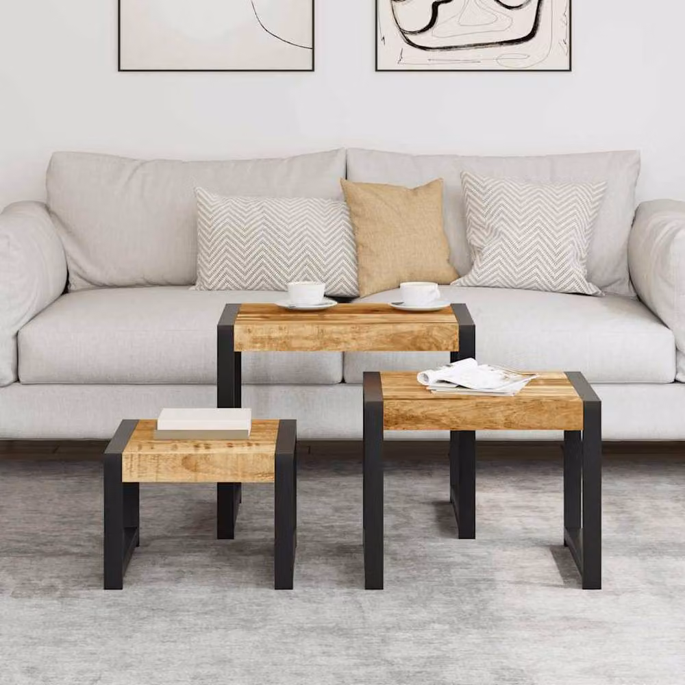 Berkfield Home Nesting Tables, Set of 3, Solid Mango Wood in Brown – 2