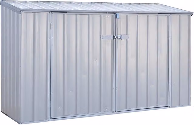 Absco Silver Metal Steel Pent Garden Bike Storage Shed with Double Doors