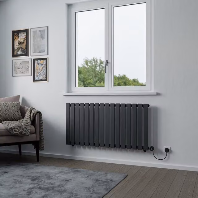 Agadon Lola Horizontal Electric Designer Radiator in Anthracite Grey, W: 120.8 cm