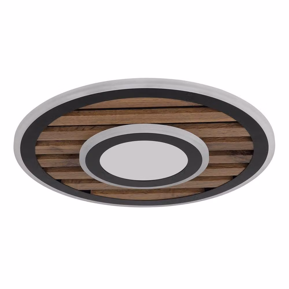Netlighting Woody Semi Flush Ceiling Light in Black and Wood with Warm White LED 3000K, Diameter: 40 cm – 1