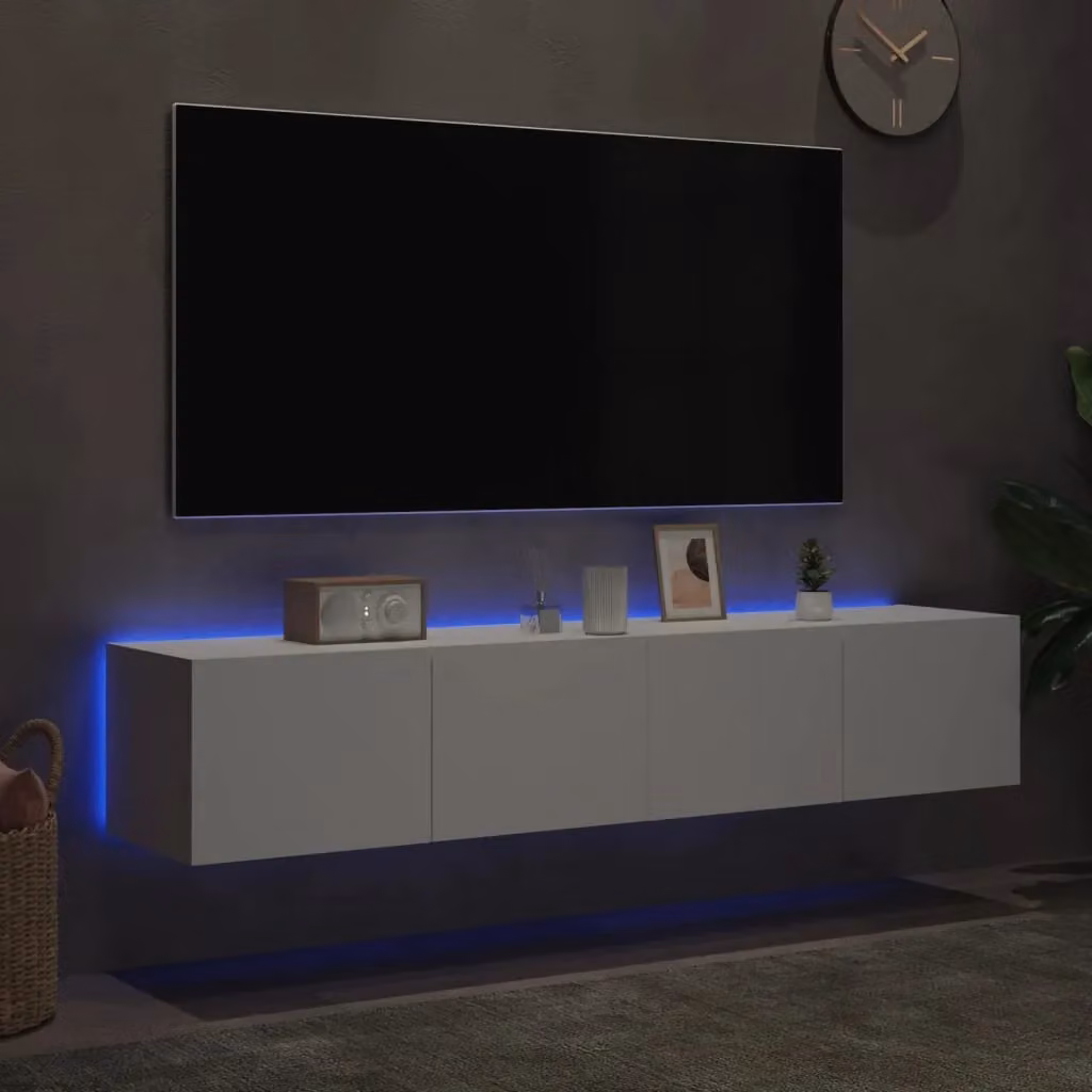 Berkfield Home Set of 2 Modern White Wall-Mounted TV Cabinets with Integrated LED Lighting, W/D/H: 80 x 35 x 31 cm – 3