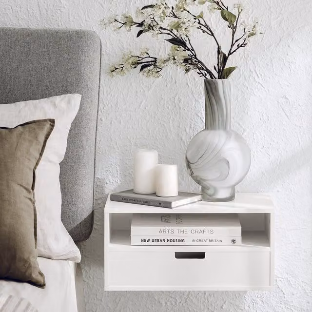 SoBuy Modern White Wall-mounted Floating Nightstand