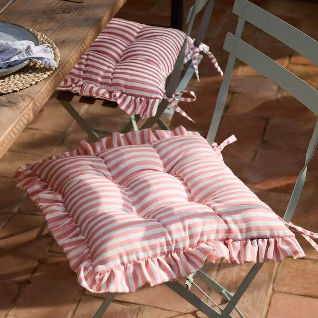 Make It A Home Millie Ruffle 2 Pack Pink Square Indoor-Outdoor Seat Pads