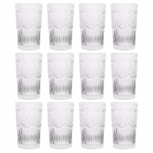 Argon Tableware Amore Floral Highball Tumbler Glasses, Transparent, Pack of 12, 350ml – 1