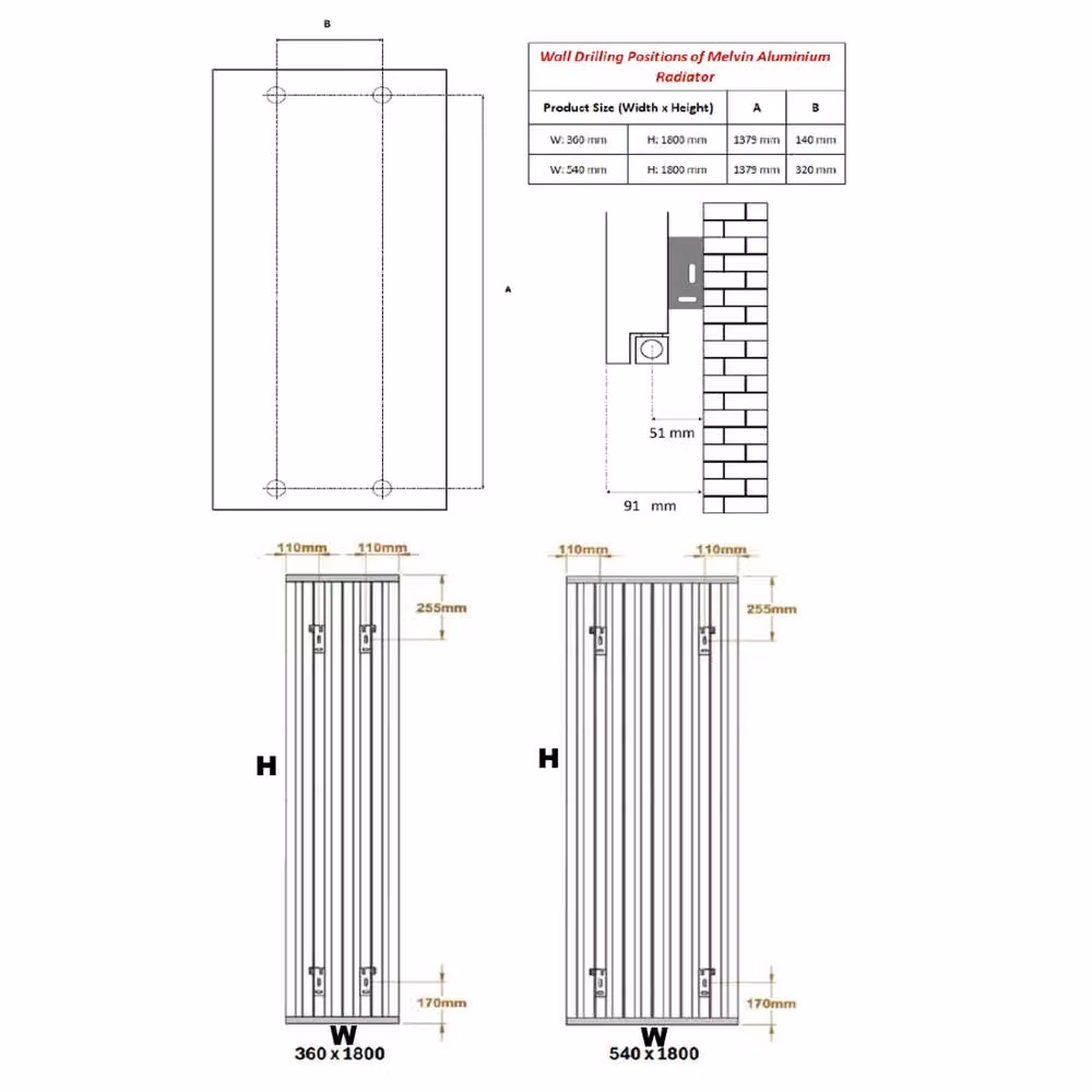Bathroom Kingdom Melvin Silver Designer Flat Panel Vertical Aluminium Radiator H: 180 cm, W: 54 cm – 2