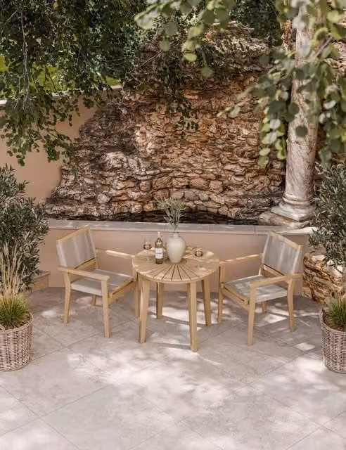 Royalcraft Roma Bistro Set with Round Acacia Wood Table and 2 Chairs in Beige