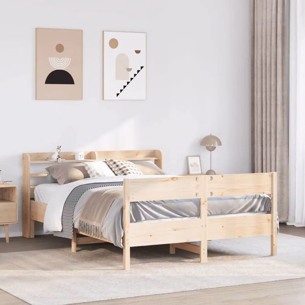 Berkfield Home Solid Pine Decorative Bed Frame in Natural Sand, W/D/H: 150 x 200 cm – 2
