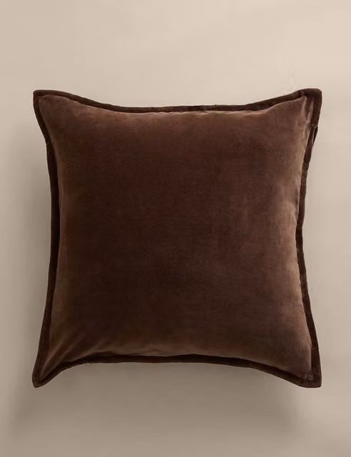 M&S Pure Cotton Velvet Square Cushion in Brown