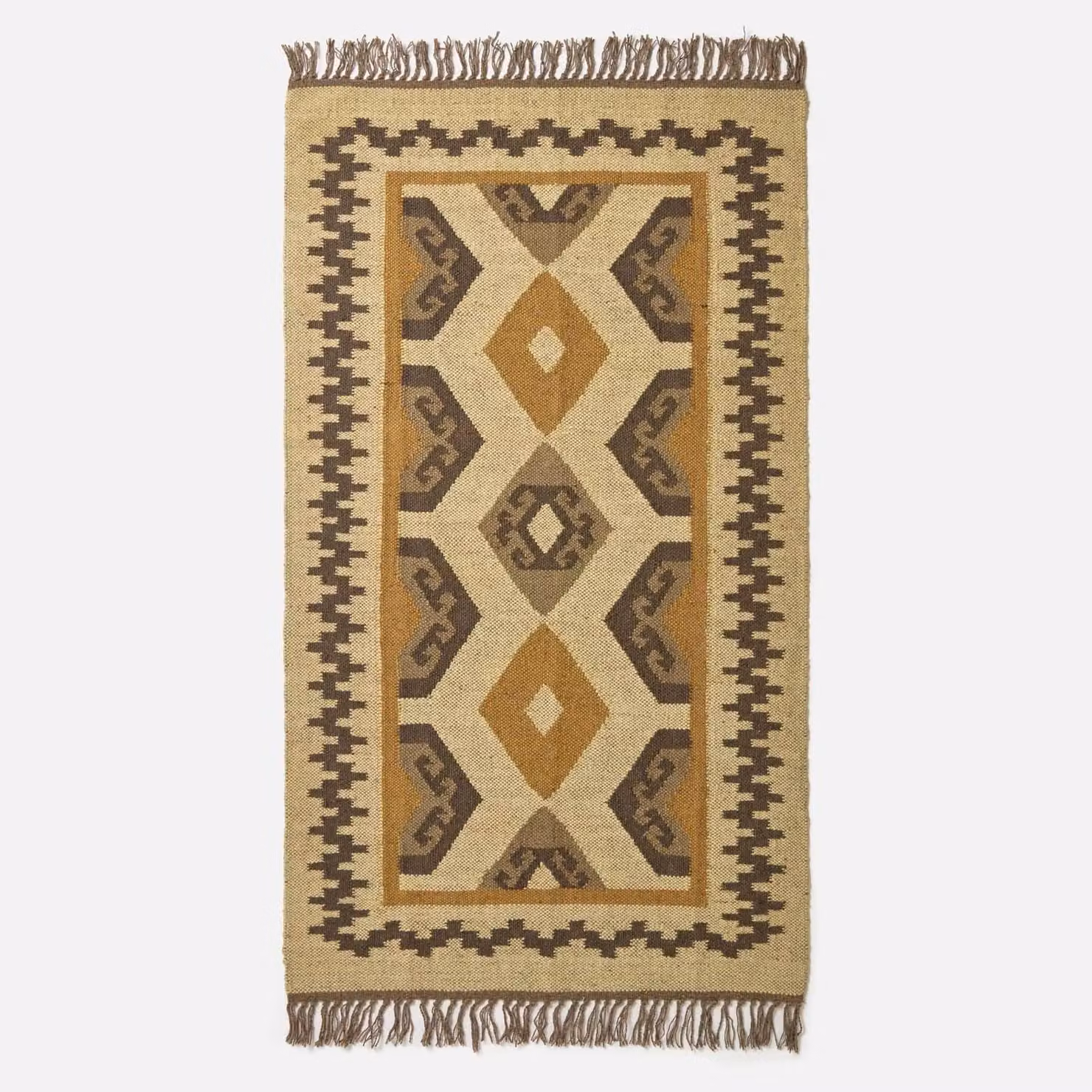 Homescapes Ravar Brown and Gold Kilim Wool Rug, W/D/H: 120 x 170 cm – 2