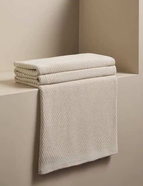 M&S Kelly Hoppen Pure Cotton Chevron Knitted Throw in Taupe and Beige