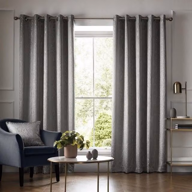 Terrys Elstree Ready Made Eyelet Curtains in Grey Floral Cotton