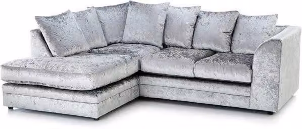 LUXURY LIFE Dylan Left Hand Facing Corner Sofa in Silver Crushed Velvet Fabric
