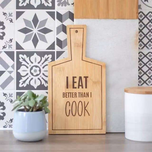 Uniqueful I Eat Better Than I Cook Bamboo Serving Board in Brown – 1