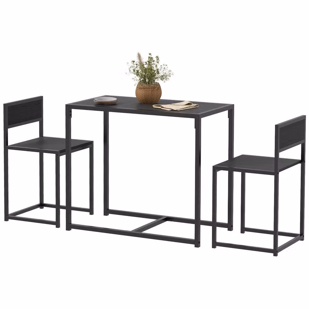 STILVORA Industrial Dining Table Set with 3 Chairs, Black and Brown Wood Finish with Steel Frame – 3