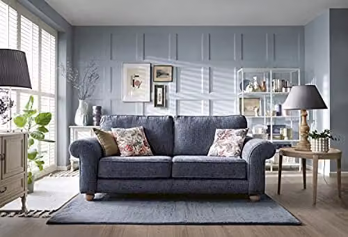 Abakus Direct Ingrid 3 Seater Sofa in Dark Blue Braided Chenille Fabric, W/D/H: 215 x 95 x 90 cm