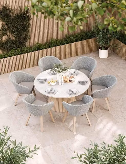 Royalcraft Saturn 6 Seater Dining Set with Sol Chairs in Cream Mix and Grey