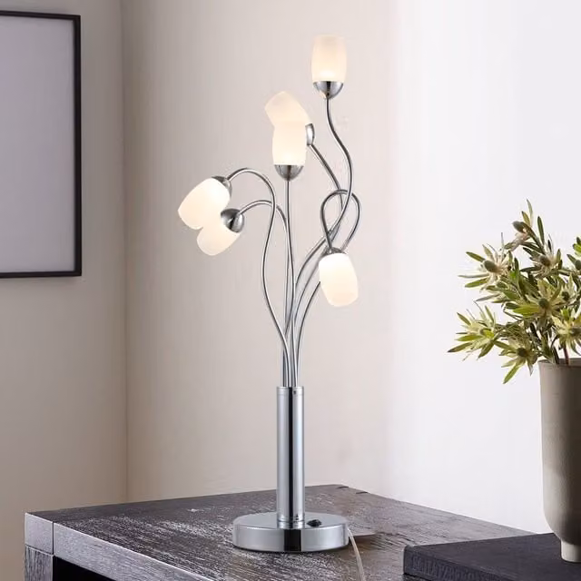 Garwarm 6-Light LED Novelty Table Lamp in Chrome and Metallic Silver, Height: 56 cm – 1