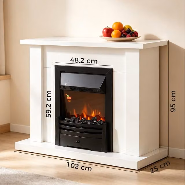HOMCOM Electric Fire and Mantelpiece with LED Flames, 2000W, White and Black