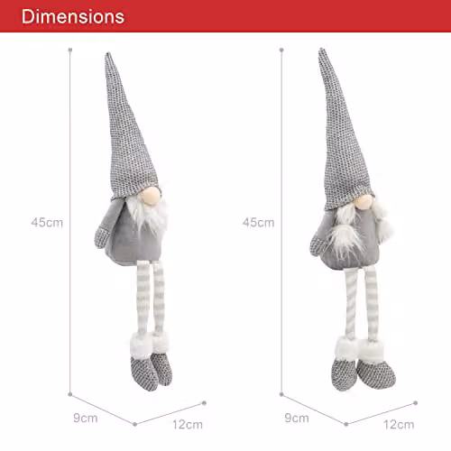 The Christmas Workshop 2-Pack Grey and White Felt Gnome Ornaments with Hanging Legs – 3