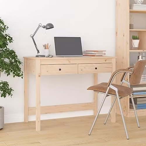 vidaXL Writing Desk in Natural Solid Pine, W: 100 cm, D: 50 cm, H: 78 cm – 2