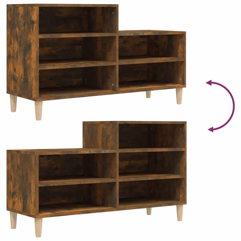 Berkfield Home Smoked Oak Shoe Cabinet in Brown, W/D/H: 102 x 36 x 60 cm – 4