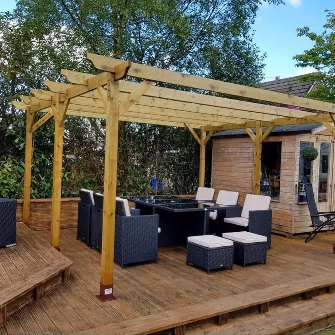 Rutland County Garden Furniture Ltd 6 Post Wood Garden Pergola in Rustic Brown and Light Green, W: 660 cm, D: 300 cm, H: 270 cm – 4