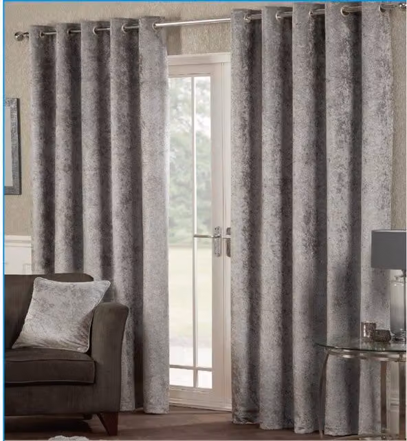 Livinluxury Silver Grey Blackout Velvet Eyelet Curtains