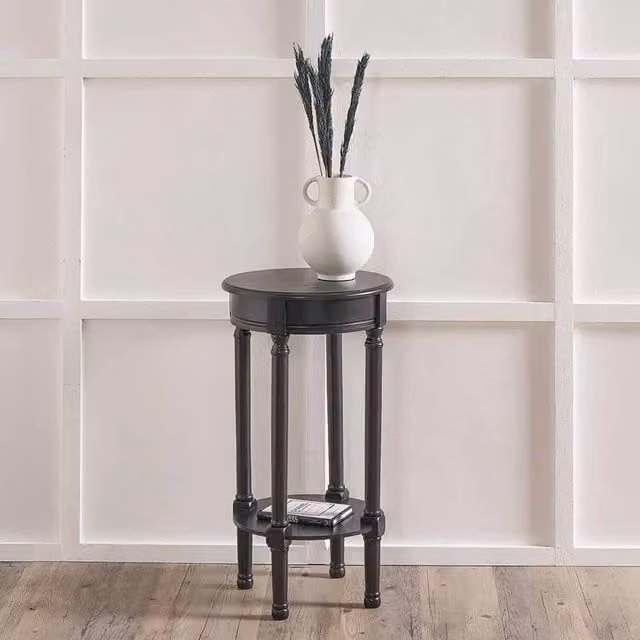 Pacific Lifestyle Modern Round Tall Side Table in Black Wood with Matt Finish
