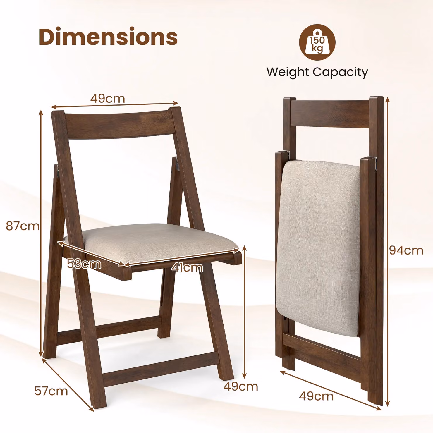 Costway Set of 4 Foldable Armless Dining Chairs in Walnut Brown with Fabric Upholstery – 2