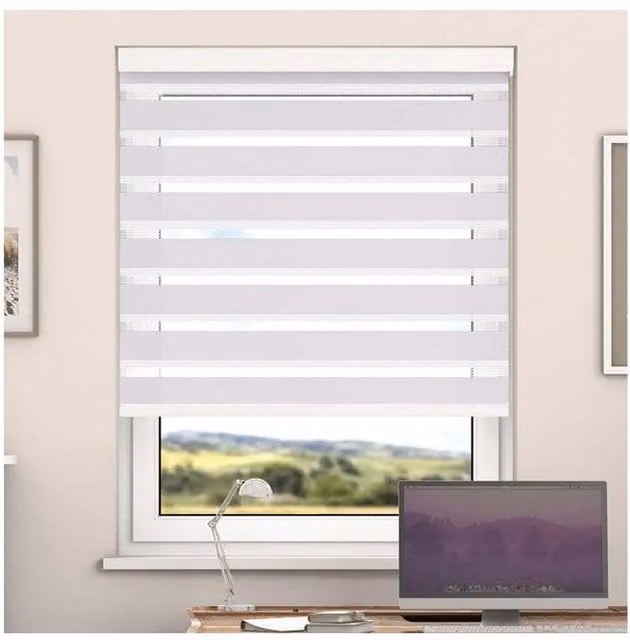 NewEdgeBlinds Day and Night Zebra Roller Blind with Cassette in Bright White, Width: 85 cm