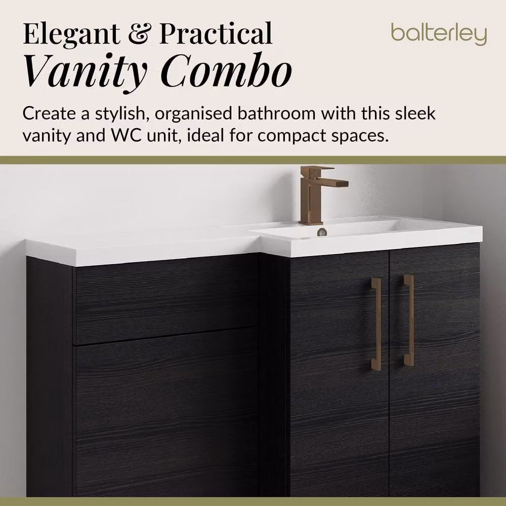 Balterley Modern Matt Black Woodgrain Right-Hand Vanity and WC Unit Combination, W: 110 cm, H: 84 cm – 4
