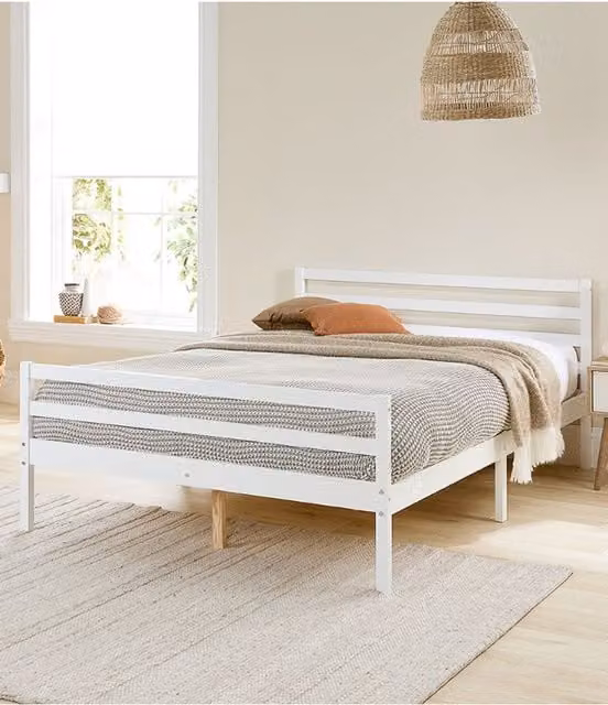 Aspire Alpine Lacquered Solid Wood Bed Frame in White, 180 x 200 cm