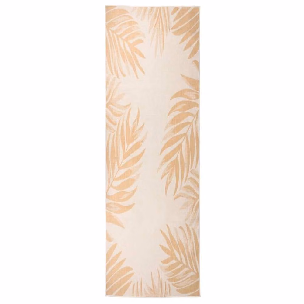 Berkfield Home Outdoor Flatweave Rug with Floral Pattern in Sand and Beige, W/D: 80 x 250 cm