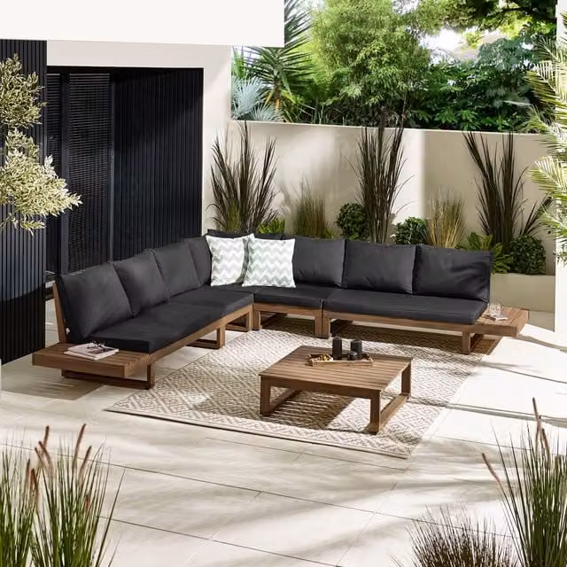 FurnitureboxUK Brisa 8 Seat Outdoor Sofa Set in Brown and Black Acacia Wood