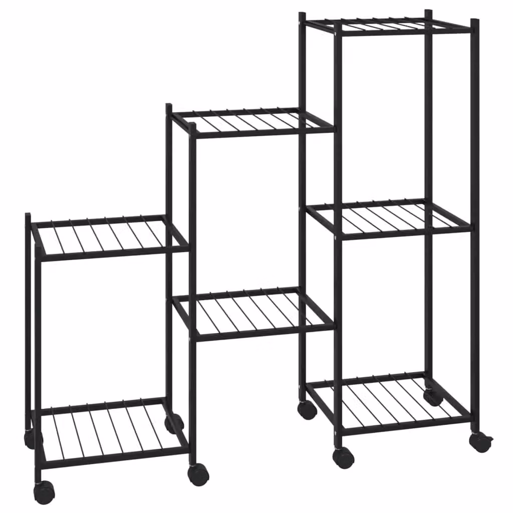 Berkfield Home Black Metal Flower Stand with Wheels, W/D/H: 25 x 83 x 83.5 cm – 2
