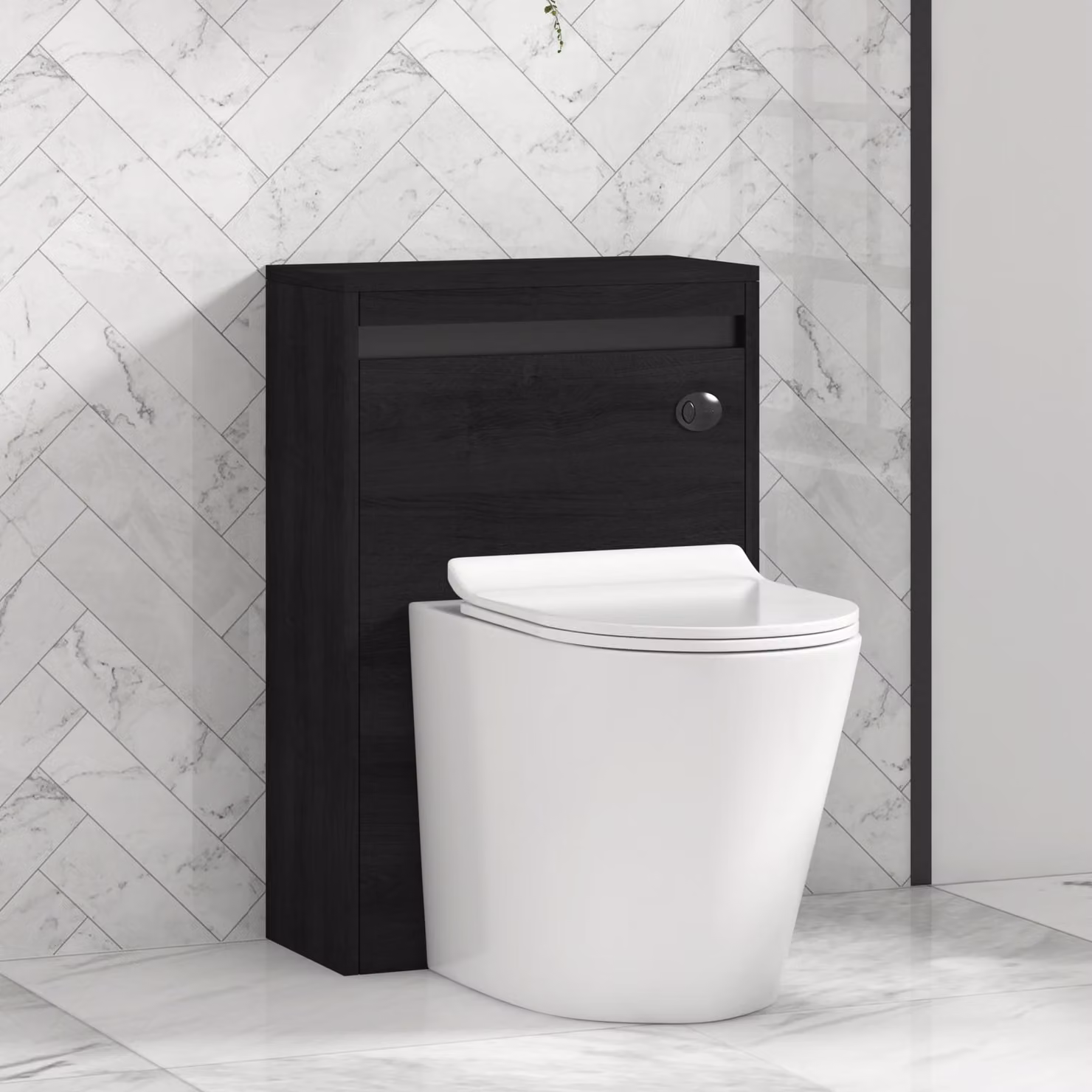 Orion Hale 540mm Black BTW WC Unit with Cesar Rimless Ceramic Toilet Pan, Slim Soft Close Seat and Cistern, Black Accent Trim