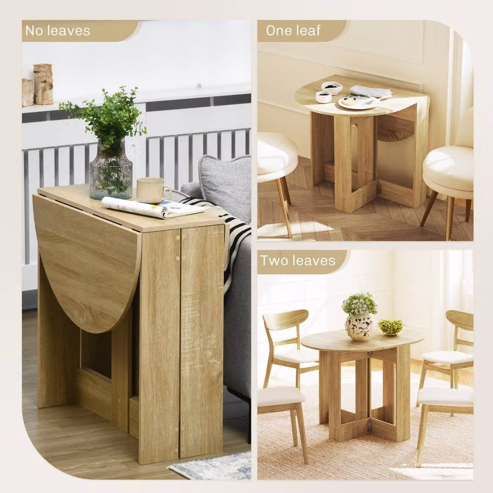 Wyld Haus Vietma Oak Round Drop Leaf Folding Dining Table in Light Oak, W/D/H: 76 x 73.7 x 76 cm – 4