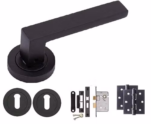 Golden Grace Delta Lock Door Handle Set with 3 Lever Mortise in Matt Black