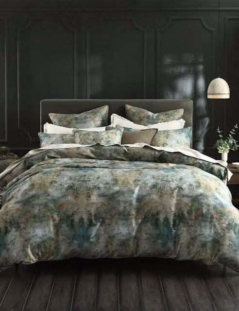 MM Linen Reverie Green Mix Mako Satin Pure Cotton Bedding Set W/D/H: 180 x 200 cm