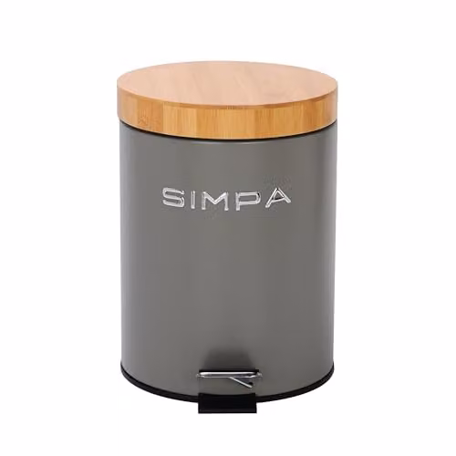 Simpa 5L Soft-Closing Pedal Dustbin with Bamboo Lid in Grey and Silver