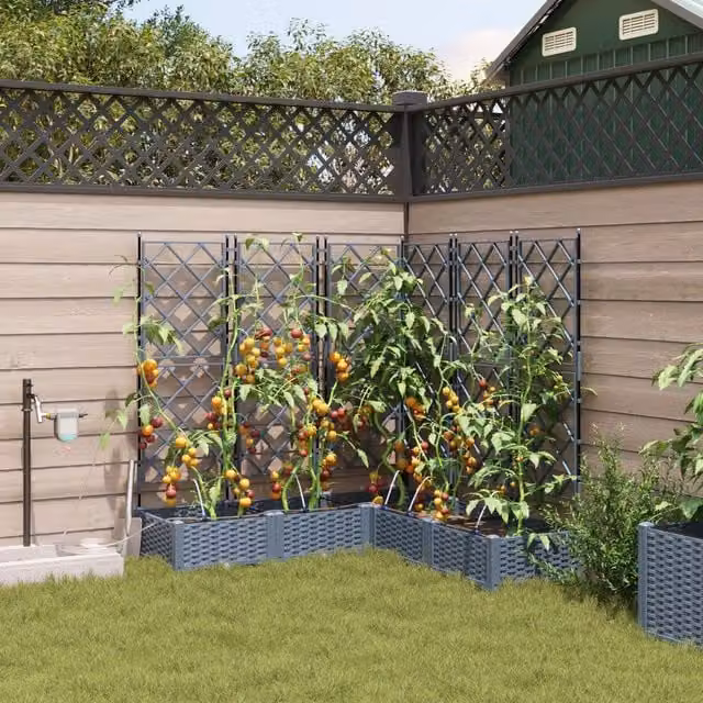 Berkfield Home Garden Planters with Water Irrigation System, 5 Piece Set in Light Grey and Multicolour with Stainless Steel Details