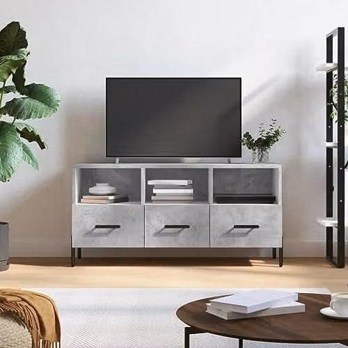 vidaXL Modern TV Cabinet in Smoked Oak and Grey, Engineered Wood and Metal Media Unit with Spacious Storage, W/D/H: 102 x 36 x 50 cm