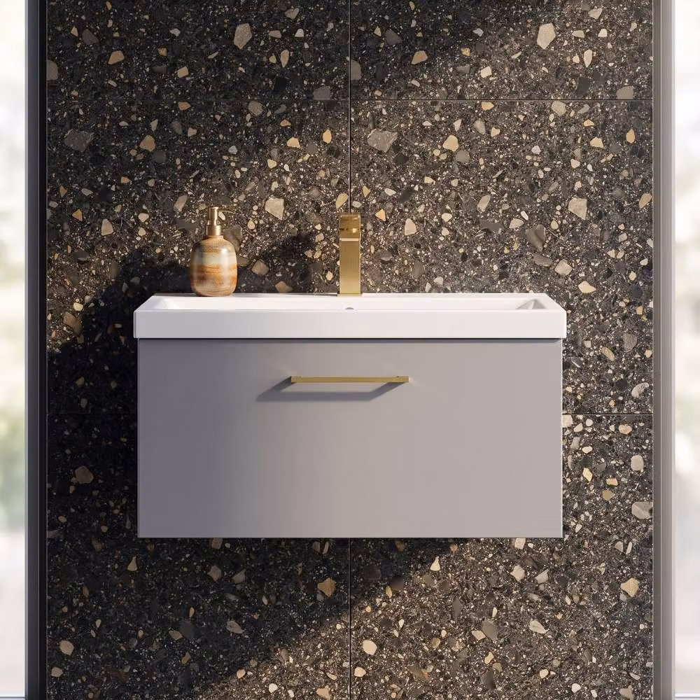 Balterley Wall Mounted Single Drawer Bathroom Vanity Unit with Basin, Matt Grey, W/D/H: 80 x 39 x 39.9 cm – 6