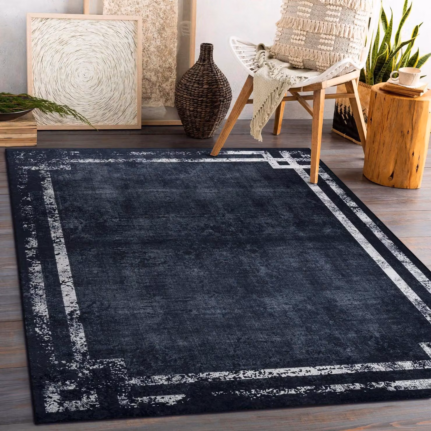 RugsX Andre Rectangular Rug in Black, W 120 cm x D 170 cm – 3