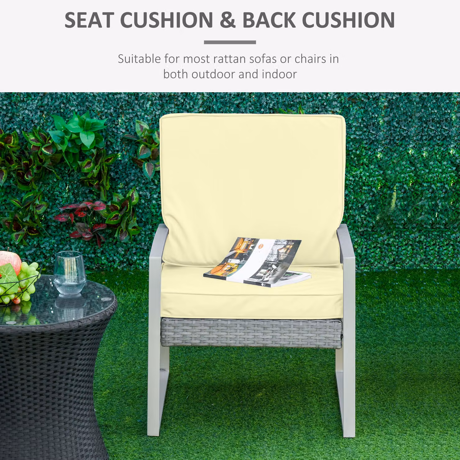 Outsunny Set of 2 Replacement Outdoor Garden Seat and Back Cushions in Beige/White – 3