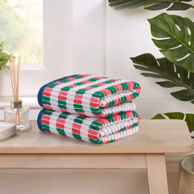 Rapport Home Checked Cotton Towel with Border in Blue, Red and Multicolour
