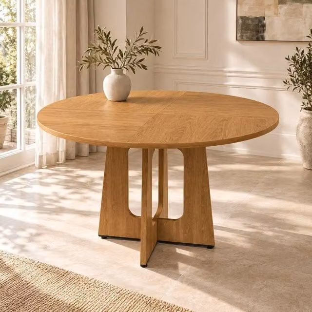 AKI HAUS Round Oak Effect Dining Table in Natural Brown, Diameter: 120 cm, Height: 76 cm