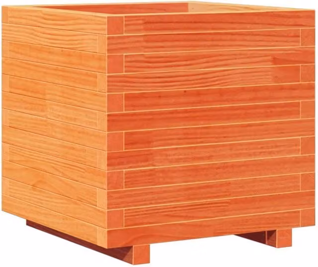 Berkfield Home Garden Wax Brown Solid Wood Pine Planter Tub W: 50 cm, D: 50 cm, H: 49.5 cm