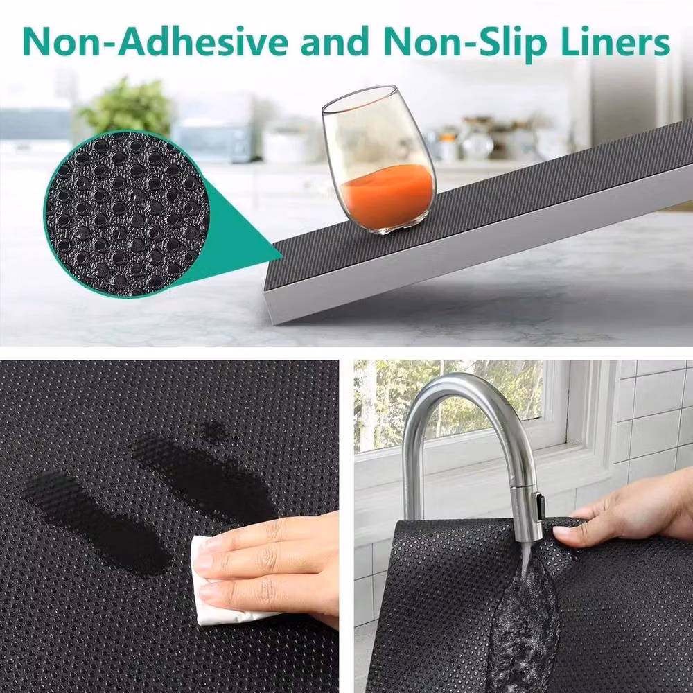FLAVORA Non-Slip Waterproof Drawer Shelf Liner Mat, Black, 6m Roll – 5