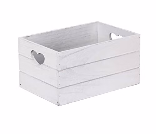 Willow Direct Large Vintage Effect Wooden Storage Crate with Heart Cut Handles, W: 35.0 cm, D: 18.0 cm, H: 25.0 cm
